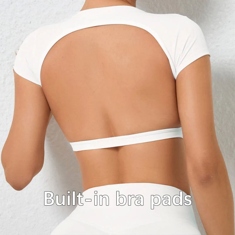 Hearuisavy Summer Customizable Sports Shirts Workout Sportswear Backless Yoga Clothing Chest Pads Sport Crop Tops Gym Top Women
