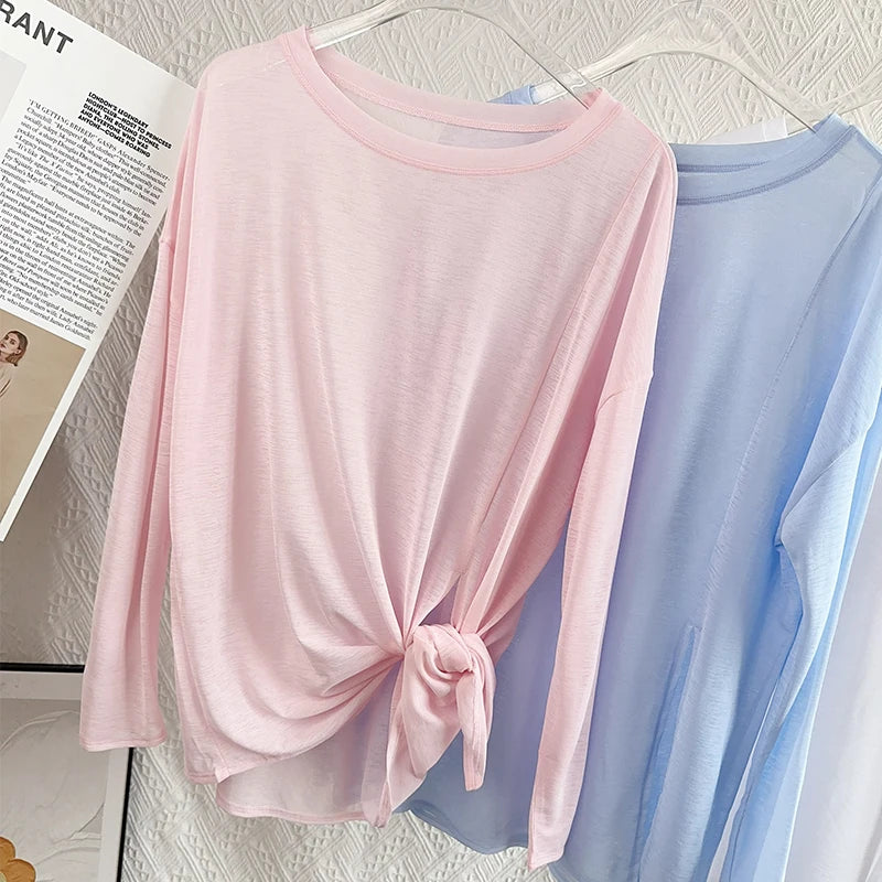 Women's Yoga Shirts Sports Tops Long Sleeve O-neck Breathable Running Shirt Loose Fitness Clothes Gym Sportwear Pilates T-shirts Secondary image