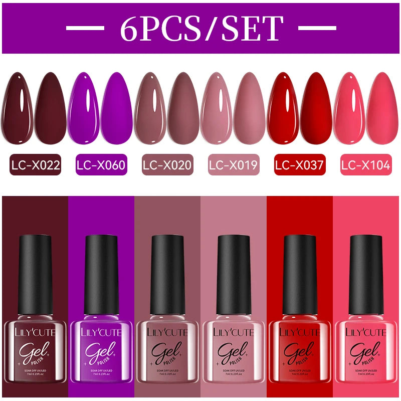 LILYCUTE Nail Gel Polish Set Pink Green Spring DIY Nail Art Design Long Lasting Soak Off UV Gel Manicure Painting Gel Vernis Kit