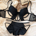 French Thin Cup Women Lingerie Set Sexy Hollow Lace Bra Set Summer Mesh Comfort Breathable Underwear Fish Bone Tops Intimates