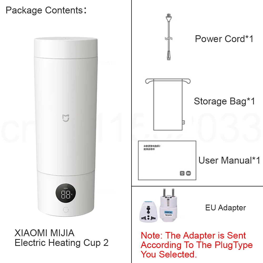 MIJIA Portable Electric Heating Cup 2: 350ml,6-Level Temp Control,12-Hour Keep Warm,316L Stainless Steel, Travel-Friendly