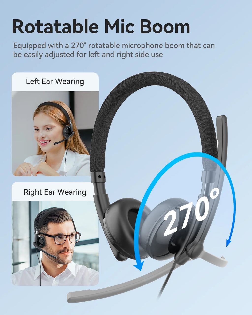 EMEET Wired Headset with Microphone Call Center USB Headphones ENC Noise Cancelling Office Cable Earphones for Phone/PC Computer