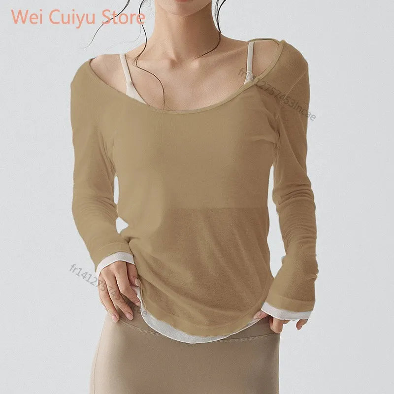 Women's Long Sleeve Sports Shirt Yoga Wear Fitness T-Shirt Quick-dry Running T-shirt Workout Top Female Gym Shirt Clothing