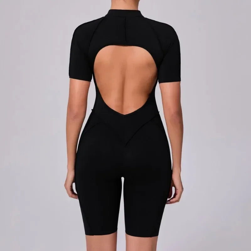 Women's Tracksuit Gym Workout Sports Clothes Outfit Zipper Jumpsuit Yoga Fitness Overalls Set Open Back Bodysuits Suit for Women