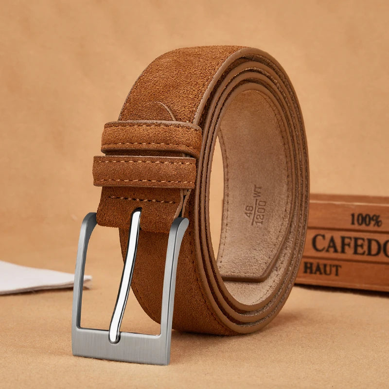 Luxury Suede Cowhide Leather Belt for women, Vintage Style Men belt  3.5cm Wide Waistband for Dresses & Jeans Unisex belt Ürün ana görseli