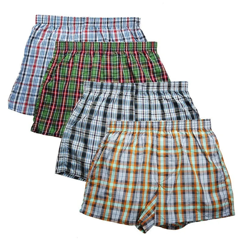 High Quality Brand 4-Pack Men's Boxer Shorts Woven Cotton 100% Classic Plaid Combed Male Underpant Loose Breathable Oversize Ürün ana görseli