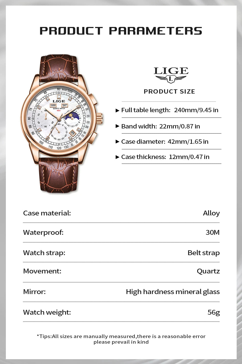 LIGE Retro Elegant Quartz Women's Wristwatches Simple Diamond Dial Fashion Casual Outdoor Date Waterproof Moon Phase Woman Watch