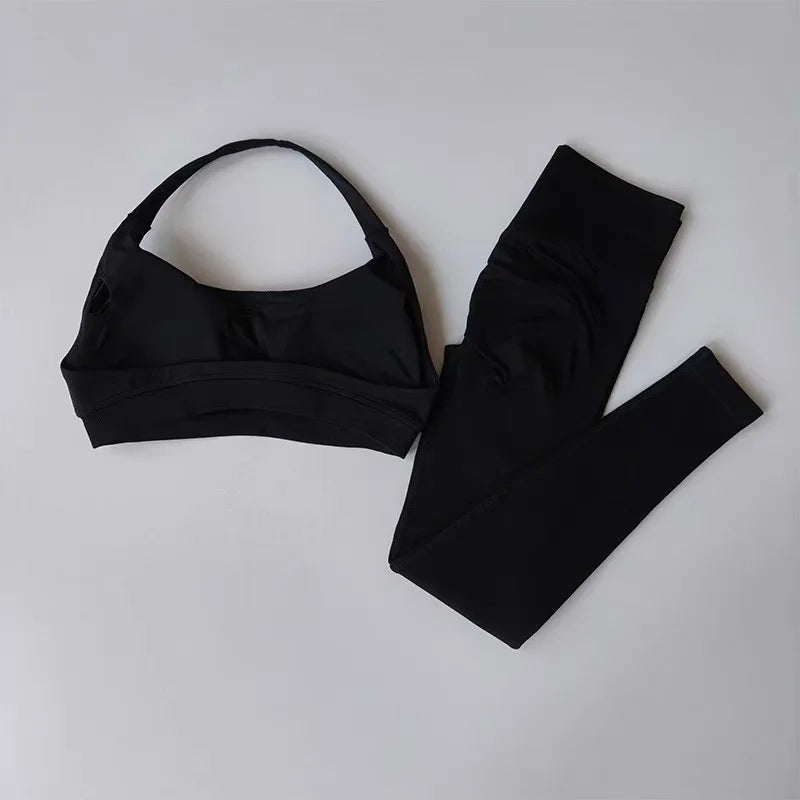 Seamless Yoga Suit Women's Beauty Back Sports Bra Lingerie Peach Buttocks Fitness High Waist Legigngs Gym Yoga Suit Pilates Set