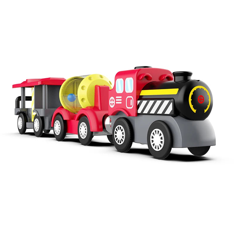 Kid Magnetic Electric Train Car Locomotive Wooden Track Slot Diecast Railway with Two Carriages Train Wood Toy Biro Leduo Track