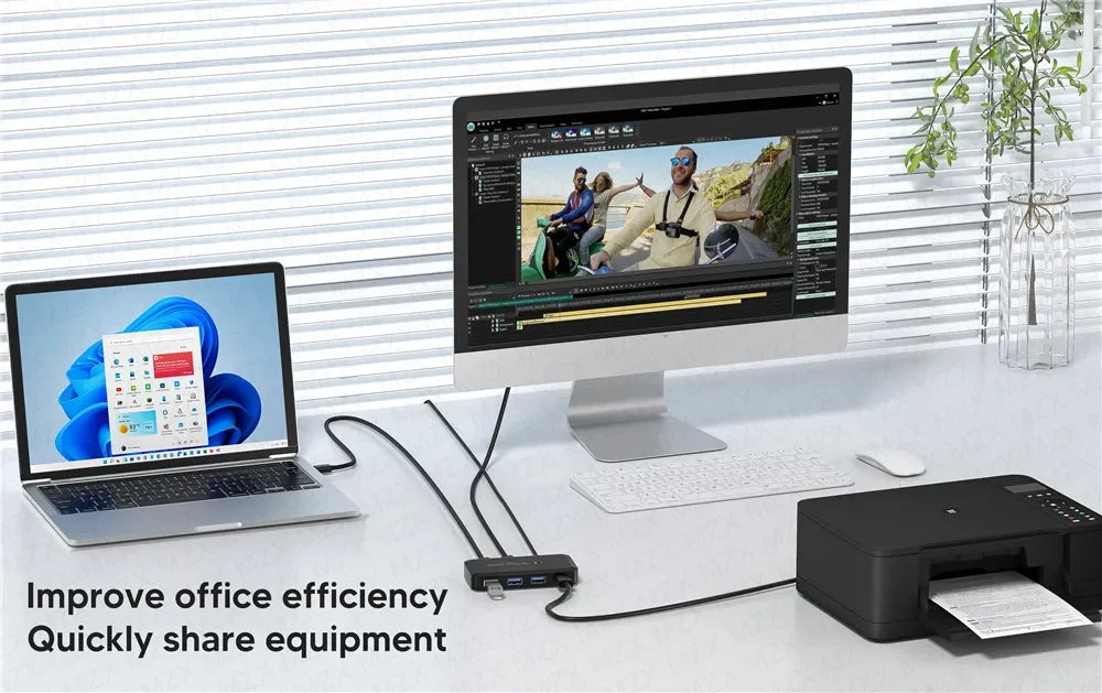 MZX USB 3.0 Switch KVM Switcher Selector Hub Docking Station Dock for 2 Laptop PC Share Keyboard Mouse USB Devices Printer SSD