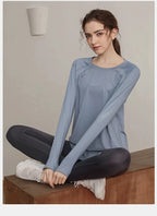 Loose, quick-drying sport tops, women's long-sleeved T-shirts, yoga wear, breathable running and fitness wear, slimming