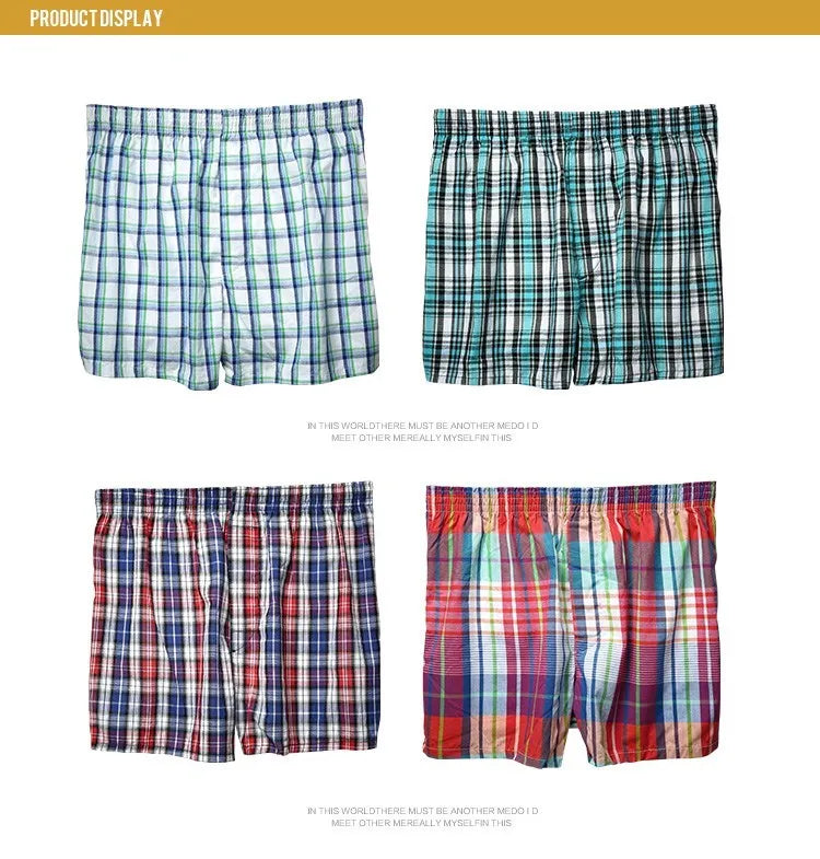 High Quality Brand 4-Pack Men's Boxer Shorts Woven Cotton 100% Classic Plaid Combed Male Underpant Loose Breathable Oversize