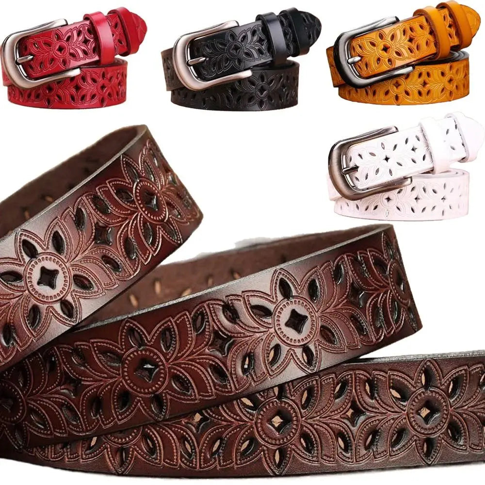 Leather Belts for Woman Belt Vintage Pin Buckle Strap Jeans Hollow Belt Ürün ana görseli