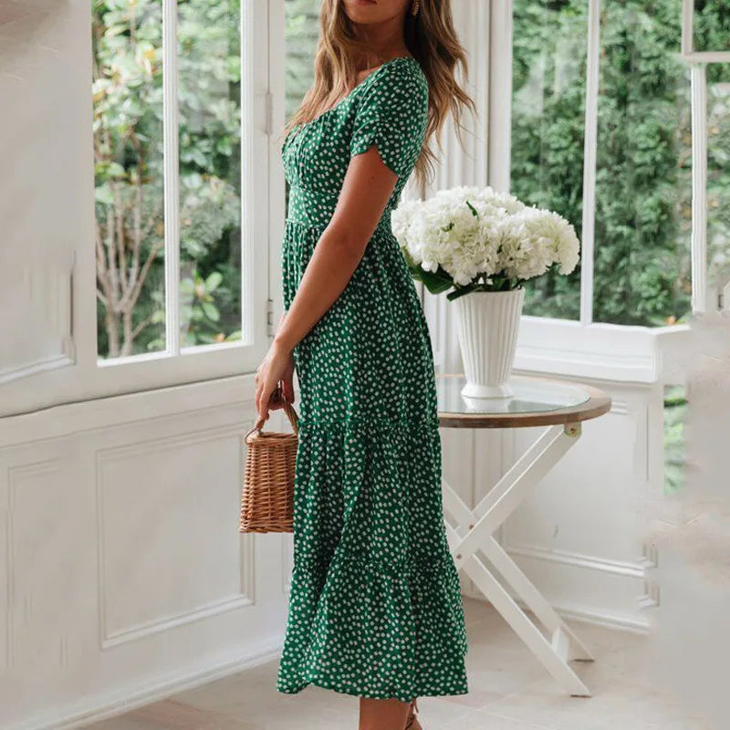 Vestidos Vintage Vintage Print Puff Sleeve summer Beach sweet dresses Casual Square collar floral maxi long dress festa