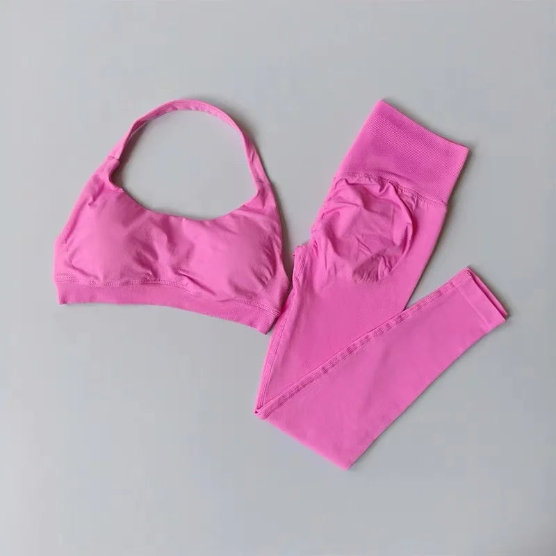 Seamless Yoga Suit Women's Beauty Back Sports Bra Lingerie Peach Buttocks Fitness High Waist Legigngs Gym Yoga Suit Pilates Set Ürün ana görseli