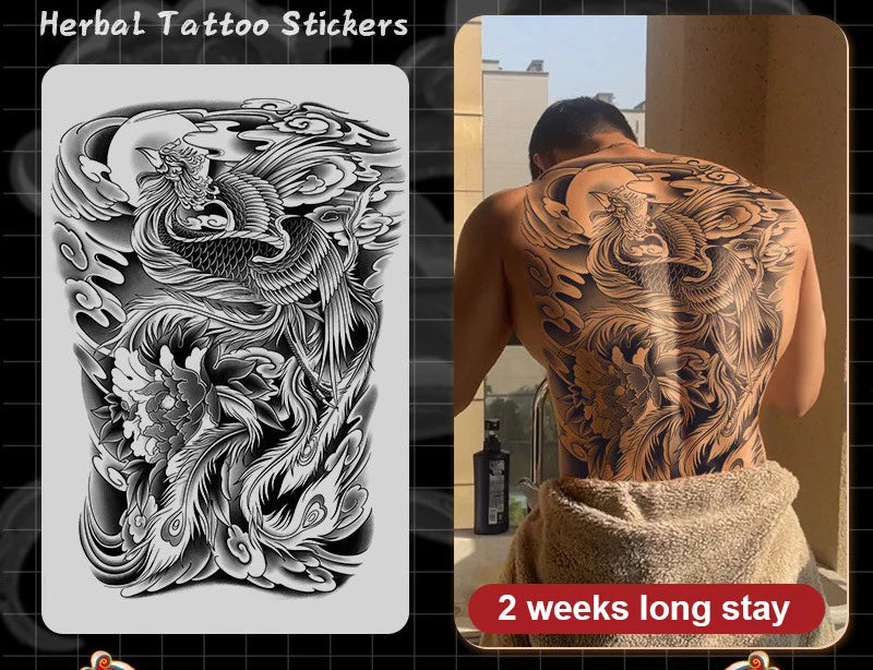 Magic Juice Ink Waterproof Tattoo Stickers Full Back Large Size Herbal Juice Temporary Tattoos Men Body Art Dragon Tiger
