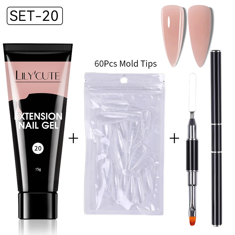 LILYCUTE 15ml Extension Gel Nail Polish Set Quick Nail Prolong With Extend Mold Nail Tips Acrylic Solution Manicure Tools Kit