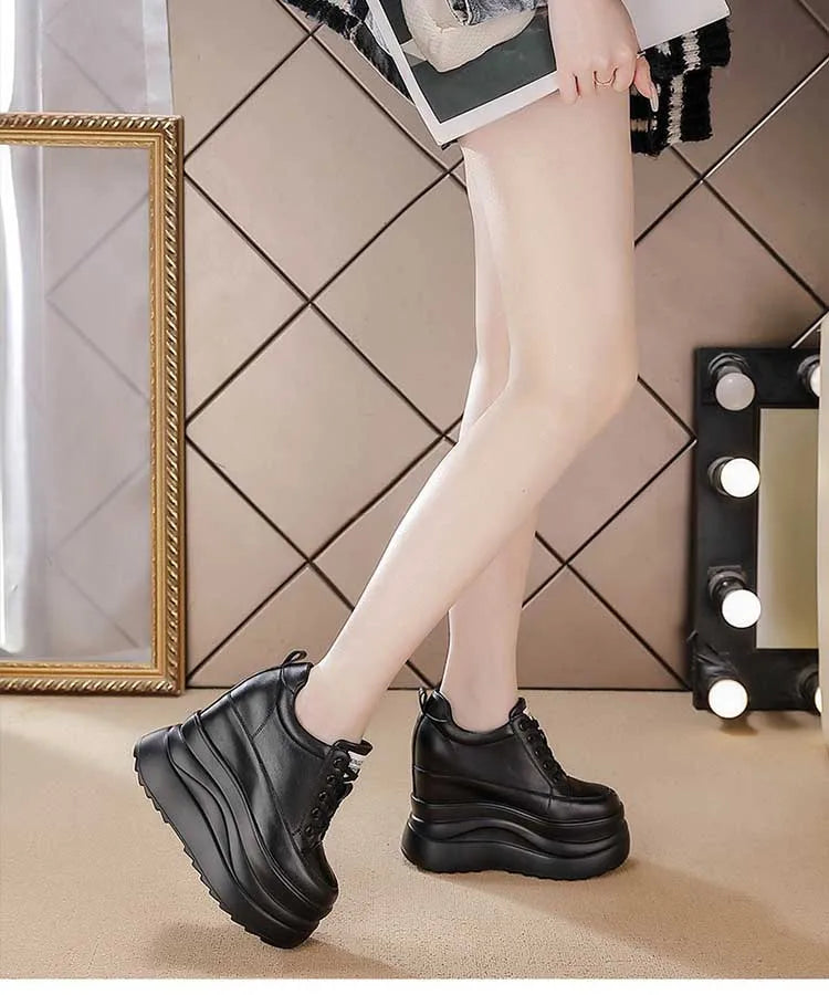 Fujin 13cm 2025 Genuine Leather Platform Wedge Flats Shoes Chunky Sneaker Casual Comfy High Brand Fall Autumn Walking Shoes