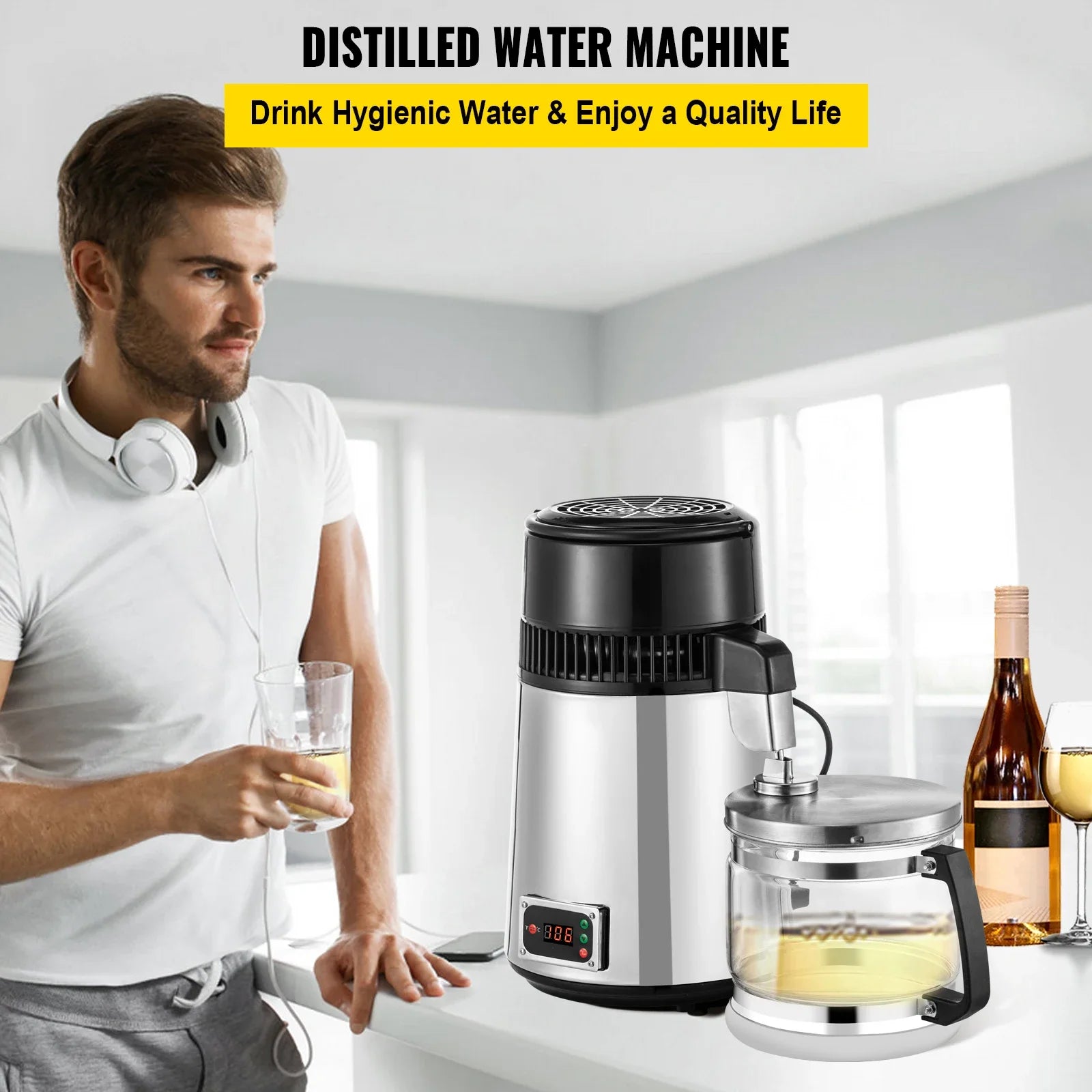 VEVOR 4L Water Distiller Filter Machine Distilled Distillation Purifier Moonshine Apparatus DIY Dispenser Kit for Home Appliance