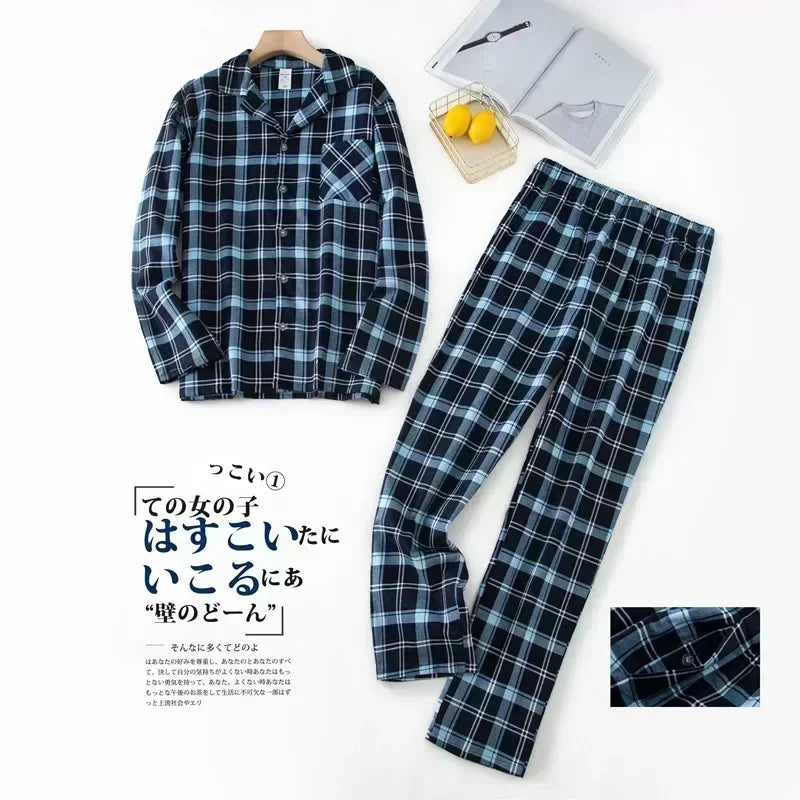 Men's Home Suits Long-sleeved Trousers Suits for Autumn and Winter Pijamas for Men Flannel Plaid Design Pajamas for Men Ürün ana görseli