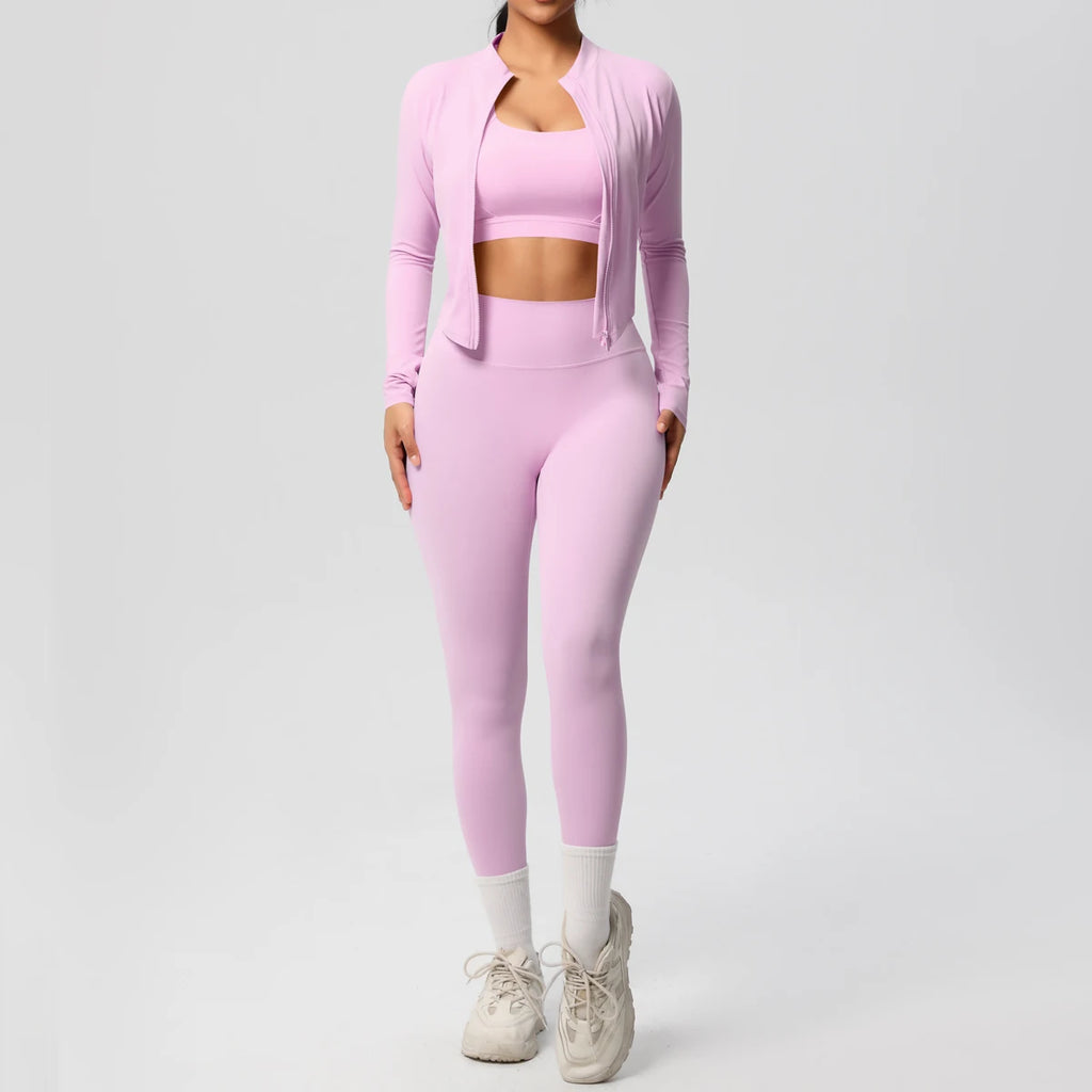 3pcs Sportswear Yoga Set Gym Sports Bra Zipper Jacket Leggings Clothes Sportswear Yoga Suits For Women Fitness Set Tracksuit