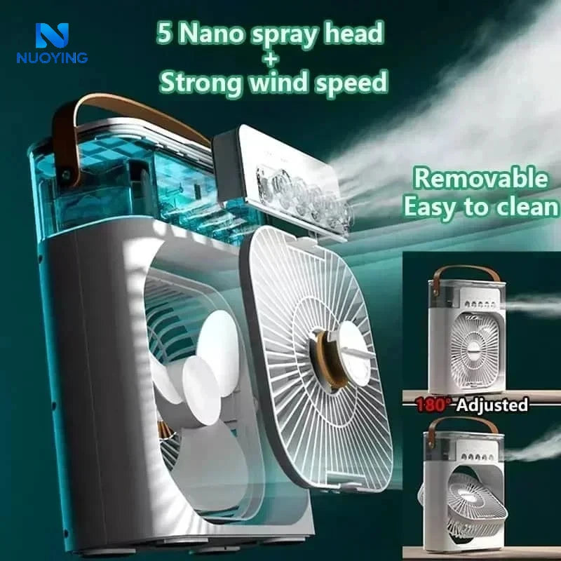 3 In 1 Mini Air Cooler Fan Portable Household Air Conditioner Humidifier LED Night Light For Home Office Desk Use25.5x18.5x8cm