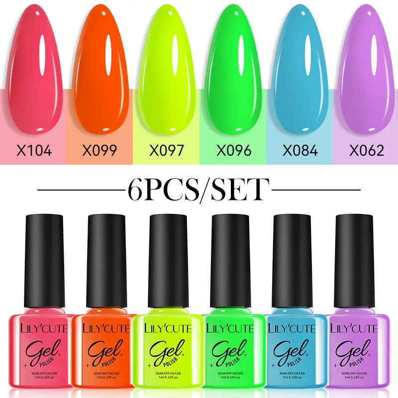 LILYCUTE Nail Gel Polish Set Pink Green Spring DIY Nail Art Design Long Lasting Soak Off UV Gel Manicure Painting Gel Vernis Kit