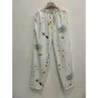 Plus Size 1XL-5XL Women's Fashion Floral Print Straight Elastic Drawstring Pocket Pants Ladise Casual Versatile Pants