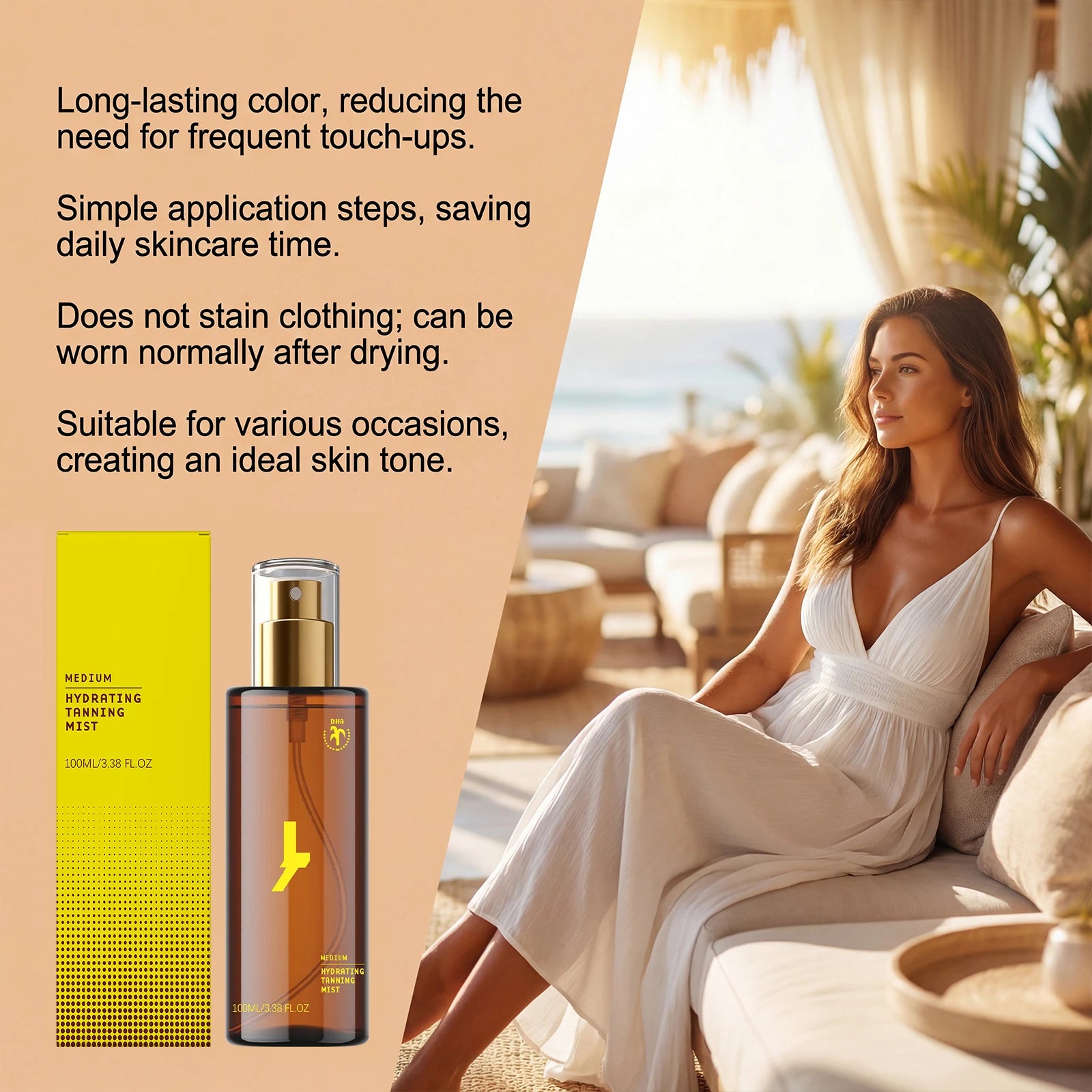 Enhancing Tanning Spray Natural Shiny Bronzer Skin Nourishing Moisturizing Summer Beach Sunbathing Portable Tanning Mist Spray