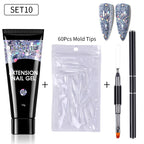 LILYCUTE 15ml Extension Gel Nail Polish Set Quick Nail Prolong With Extend Mold Nail Tips Acrylic Solution Manicure Tools Kit