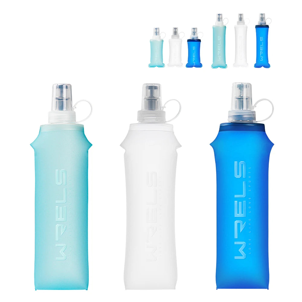 WRELS 250ml 500ml Soft Flask Folding Collapsible Water Bottle TPU BPA Free Outdoor Sport Portable   Water Bag Running Camping