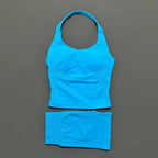2pcs Sports Set Women Backless Tank Tops High Waist Scrunch Seamless Shorts Fitness Clothes Activewear Workout Sets Gym Suit