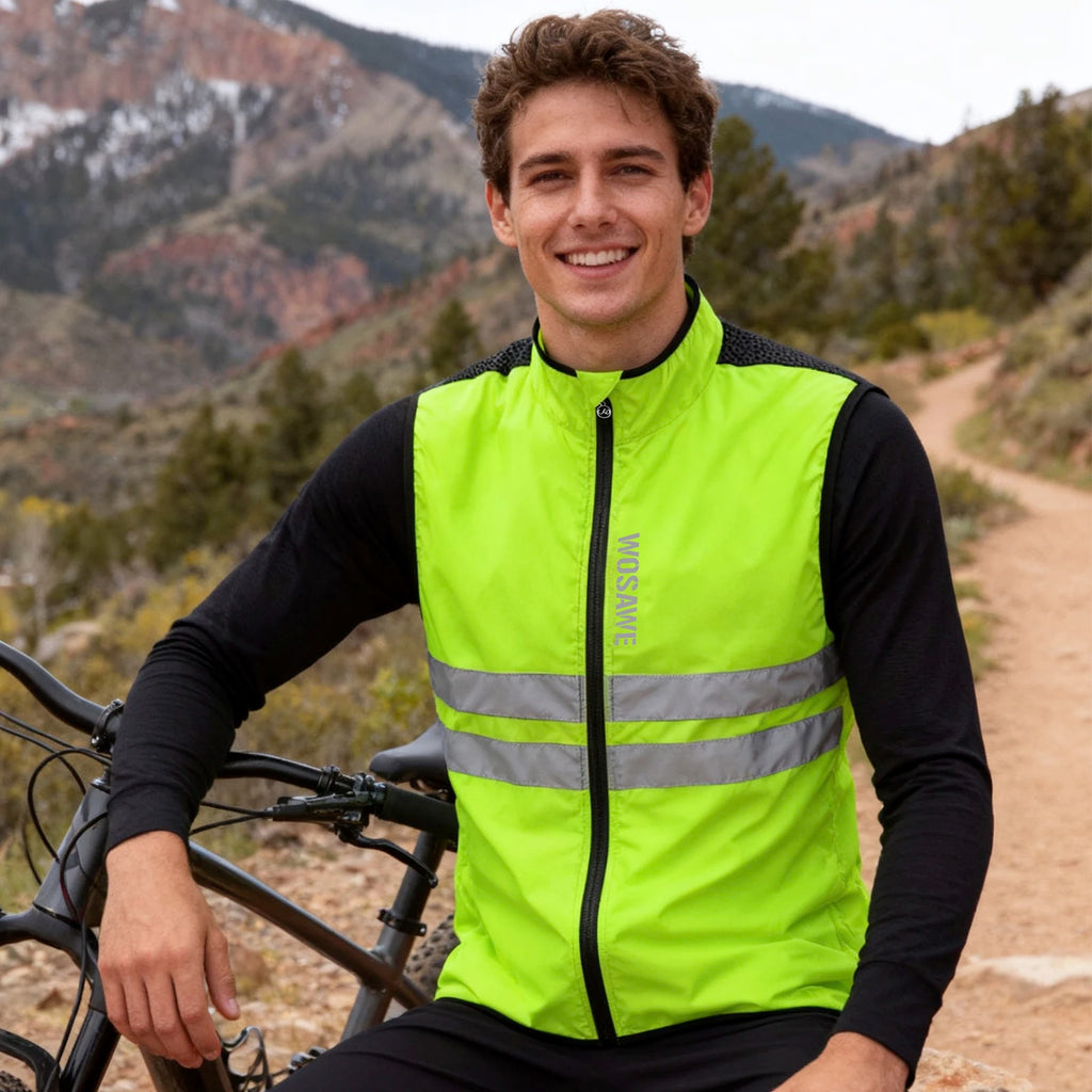 WOSAWE Cycling Windbreaker Men Packable Windproof Reflevtive Jacket Running Biking Hiking Riding Wind Coat MTB Bicycle Jersey