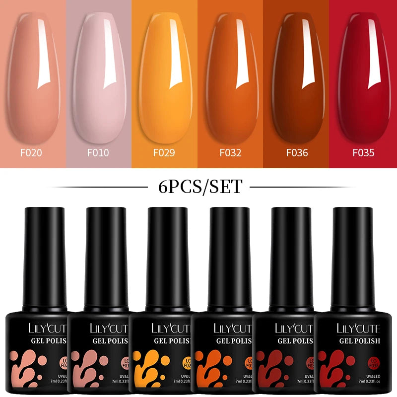LILYCUTE 7ML 6PCS Neon Gel Nail Polish Set fluorescent Series Color Changing Semi Permanent Soak Off Manicure kit Nail Art Gel