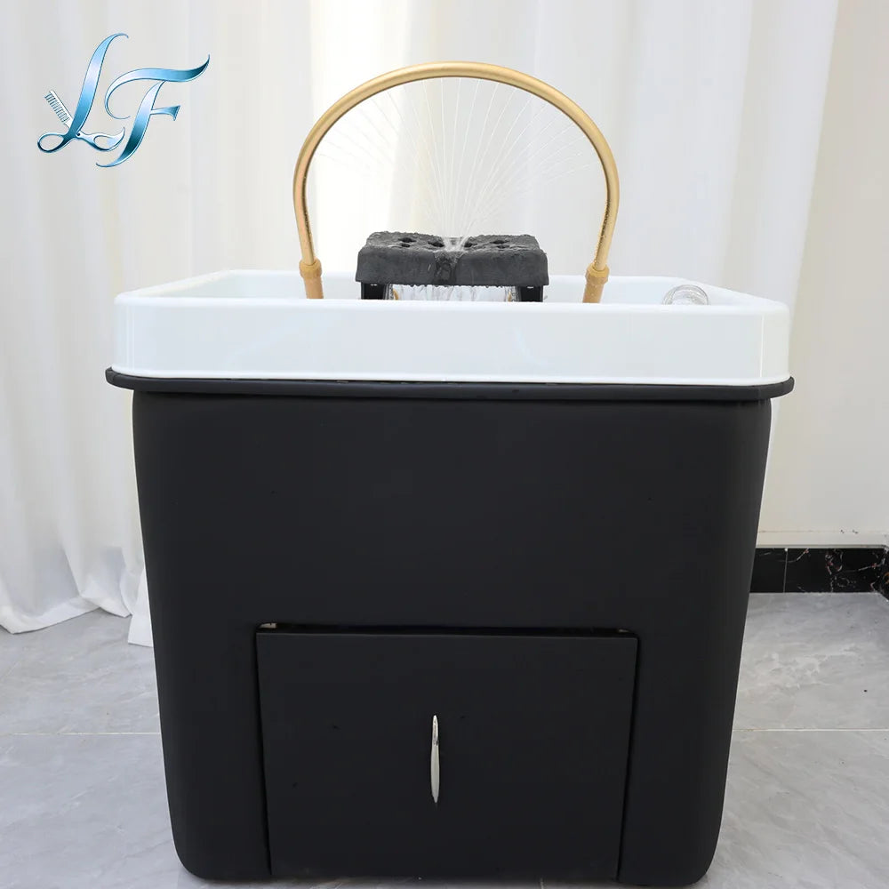Salon Shampoo Chair With Ceramic Sink, Head Spa Fumigation Washing Station, Modern Bathroom Spa Furniture