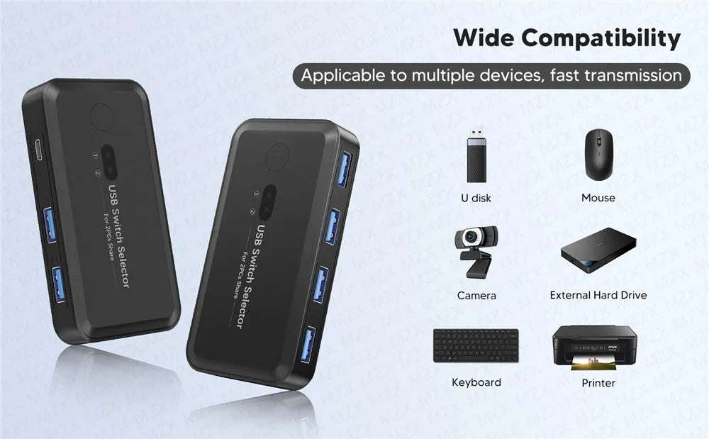 MZX USB 3.0 Switch KVM Switcher Selector Hub Docking Station Dock for 2 Laptop PC Share Keyboard Mouse USB Devices Printer SSD