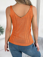 Spring Summer Casual V Neck Hollow Out Knitted Vest Solid Color Sleeveless Tops Orange Green White Khaki 2026 Women Clothes