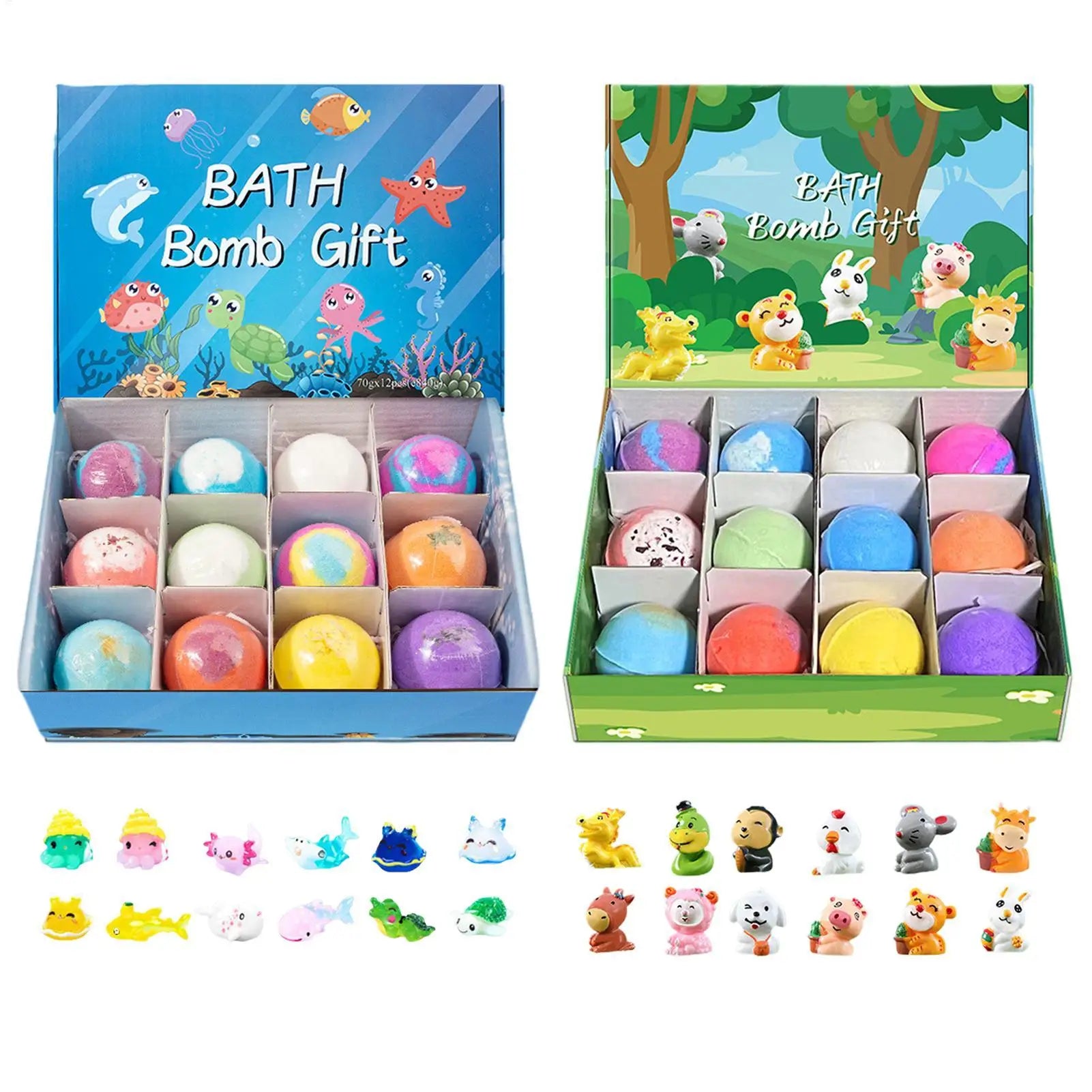 12pcs Kids Bath Bombs With Surprise Sea Animal Toys Inside Ocean Bath Salt Balls unique relieve fatigue Safe Ingredients Main image