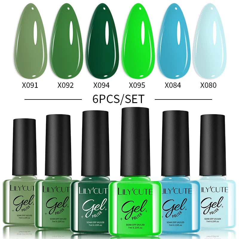 LILYCUTE Nail Gel Polish Set Pink Green Spring DIY Nail Art Design Long Lasting Soak Off UV Gel Manicure Painting Gel Vernis Kit