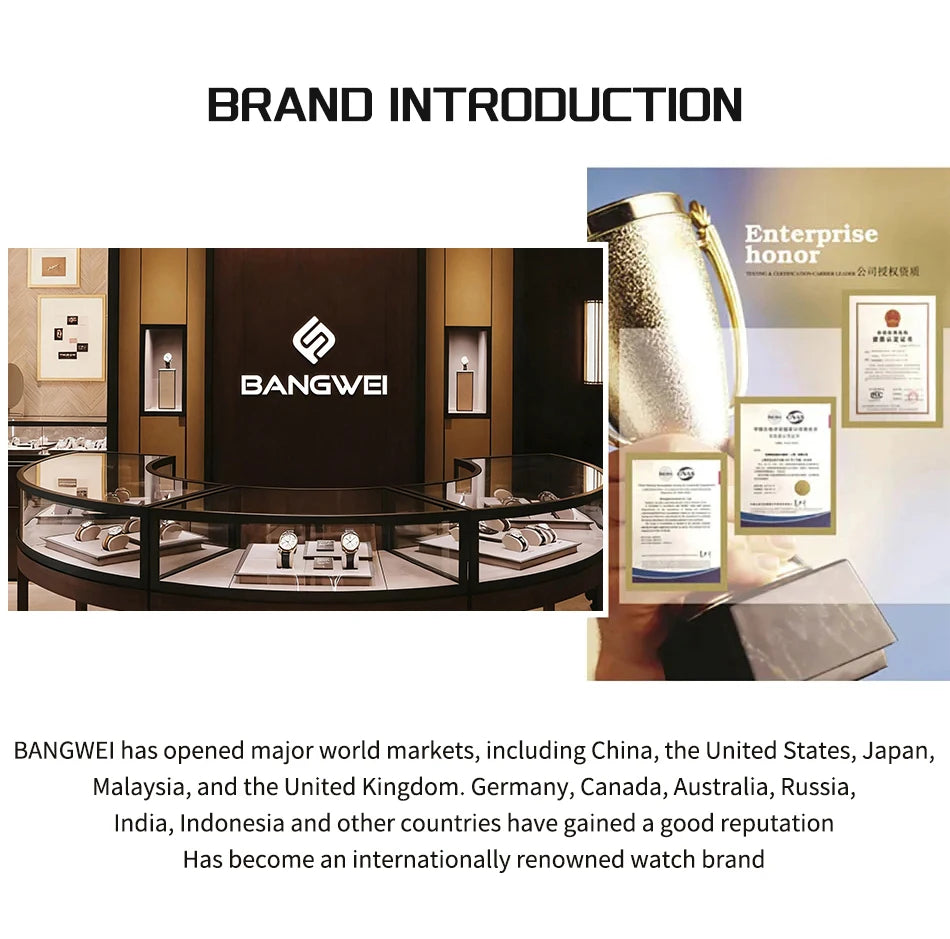 BANGWEI Elegant Luxury Quartz Woman Watch Fashion Classic Simple Stainless Clocks Auto Date Waterproof Diamond Ladies Wristwatch