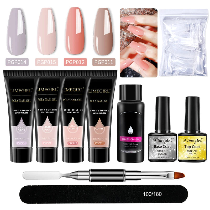 LIMEGIRL Nail Art Kit Poly Nail Gel Extending Soaking Gel Kit Nail Art Acrylic Gel Varnish Kit For Novices Semi Permanent Gel So