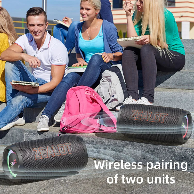 ZEALOT-S76 50W Portable Super Subwoofer Portable Speaker Home Outdoor Waterproof Column Bluetooth Speaker Sound Box