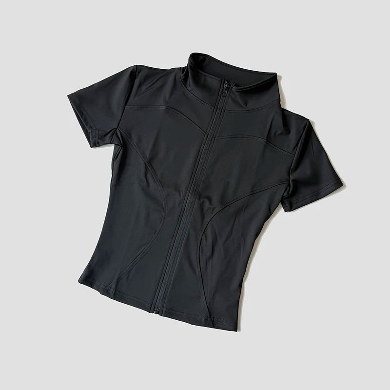 Slim Fit Short Sleeve Yoga Shirt Women's Stand Collar Zipper Jacket High End Running Sport Fitness Top