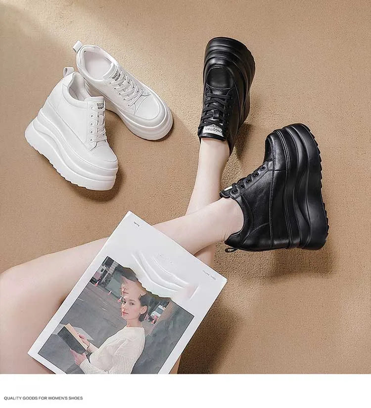 Fujin 13cm 2025 Genuine Leather Platform Wedge Flats Shoes Chunky Sneaker Casual Comfy High Brand Fall Autumn Walking Shoes