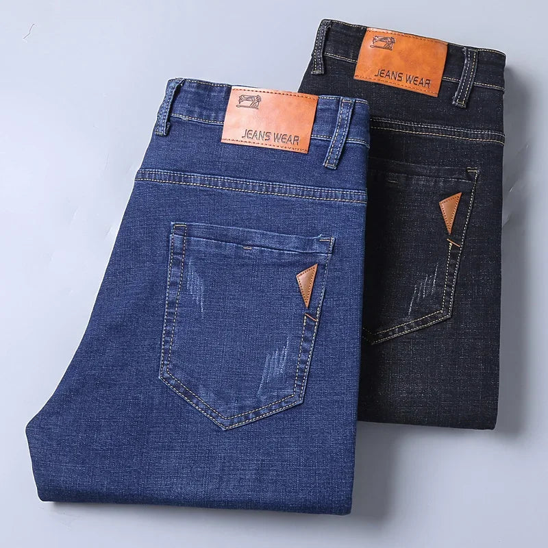 Men Fashion Straight Jeans Men 2025 New Stretch Slim Fit Pants Comfortable Soft Business Denim Trousers Male Brand Clothing Ürün ana görseli