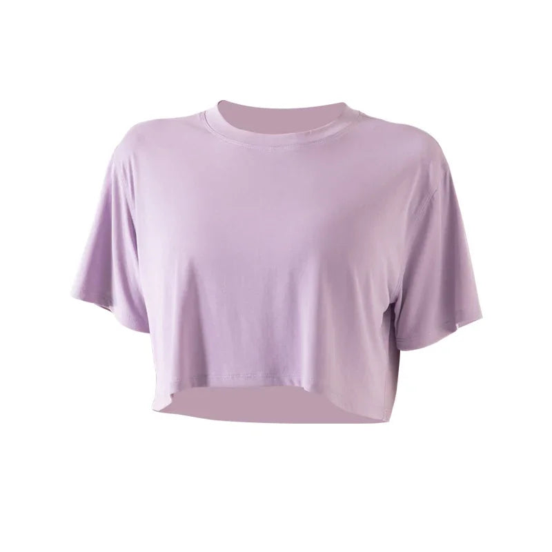 Women Yoga Tops Loose Running Exercise Sport Crop Top Ultralight Elastic Breathable Short Sleeve Gym Fitness Shirt