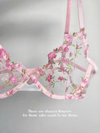 European Women Alluring Sheer Lace Embroidery Underwire Bra, Big Bust Support Minimize Anti‑Sagging Soft Lingerie S‑XL  Bra Set