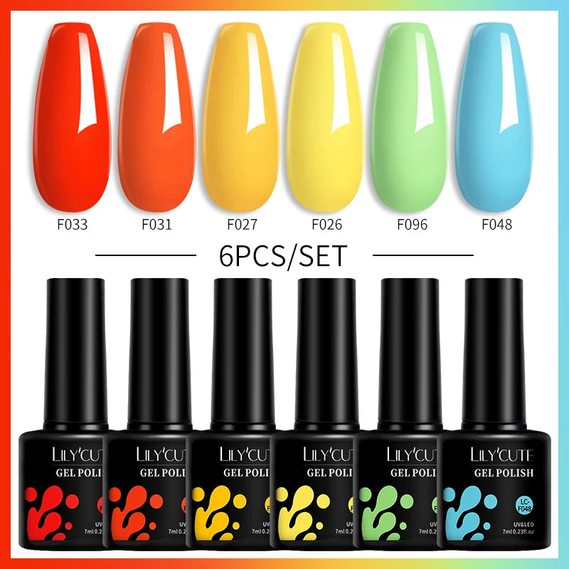 LILYCUTE 7ML 6PCS Neon Gel Nail Polish Set fluorescent Series Color Changing Semi Permanent Soak Off Manicure kit Nail Art Gel