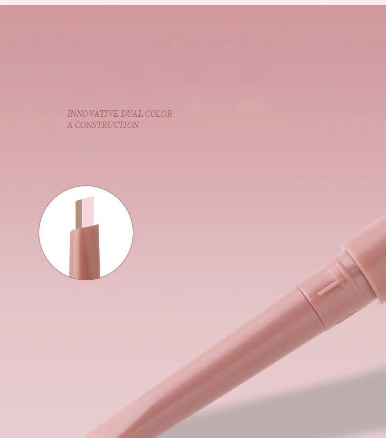 Double Ended Lying Silkworm Pencil 2 in1 Highlighter Nude Lower Eyelid Contour Aegyo-sal Eyeliner Makeup Stick with Detail Brush