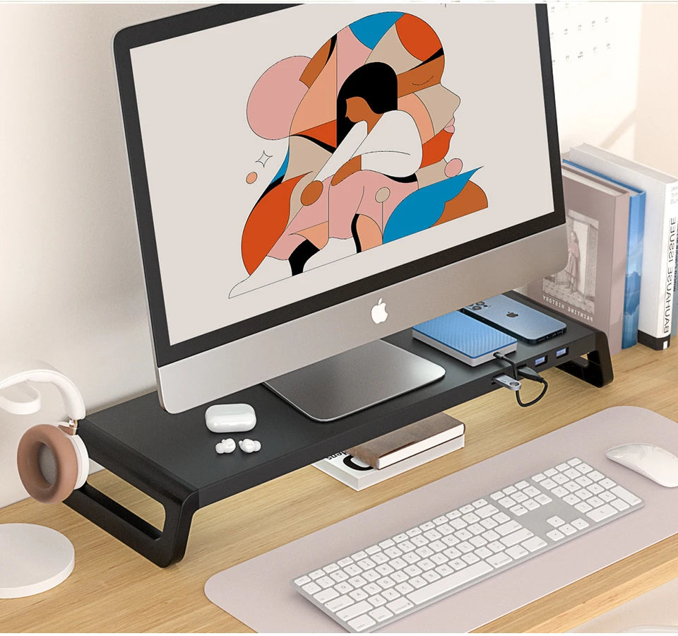Monitor Stand Desk Monitor Stand Riser with USB 3.0 Hub Lightweight Sturdy Aluminium ABS Material Monitor Desk Shelf